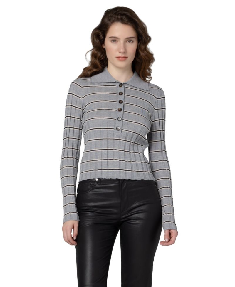 Women's Second Date Knit Stripe Polo Top