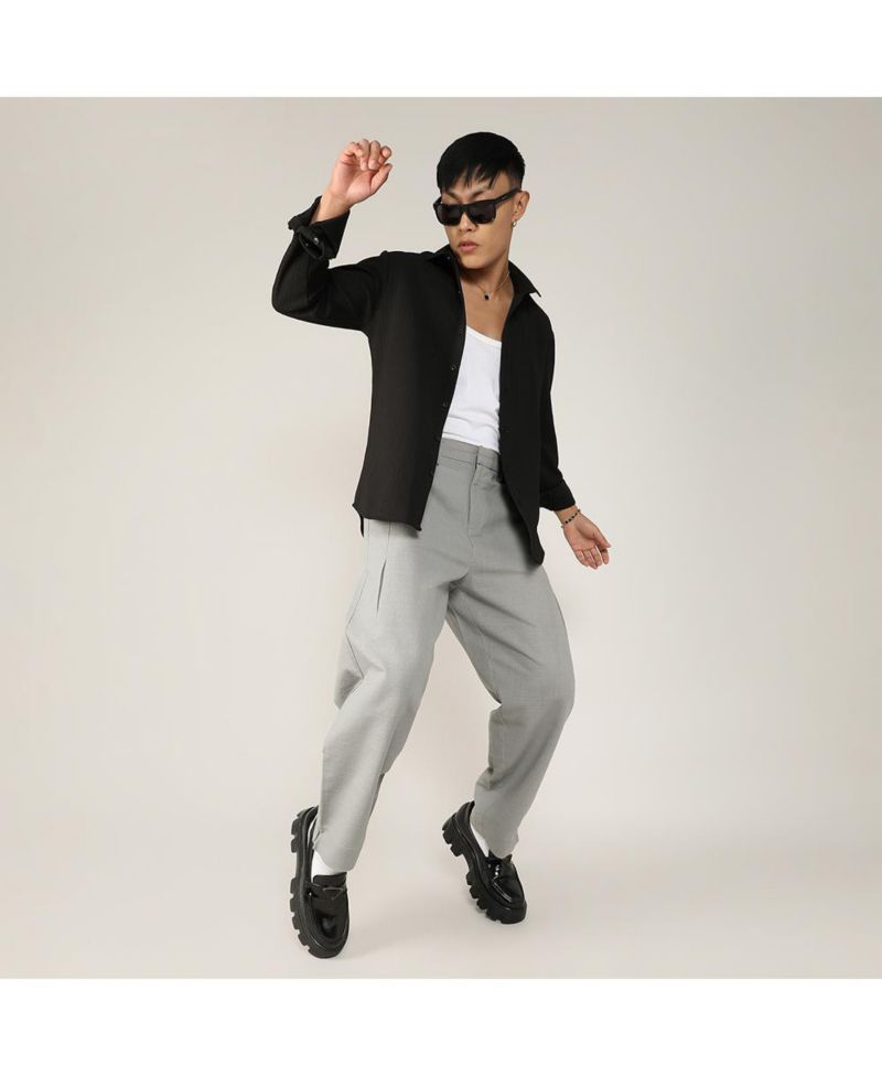 Men's Onyx Black Stripe-Creased Shirt