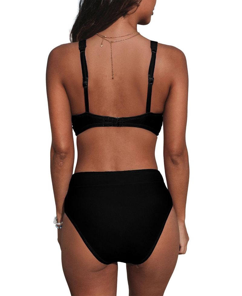 Women's V-Neck High-Waist Bikini Set with Wide Waistband