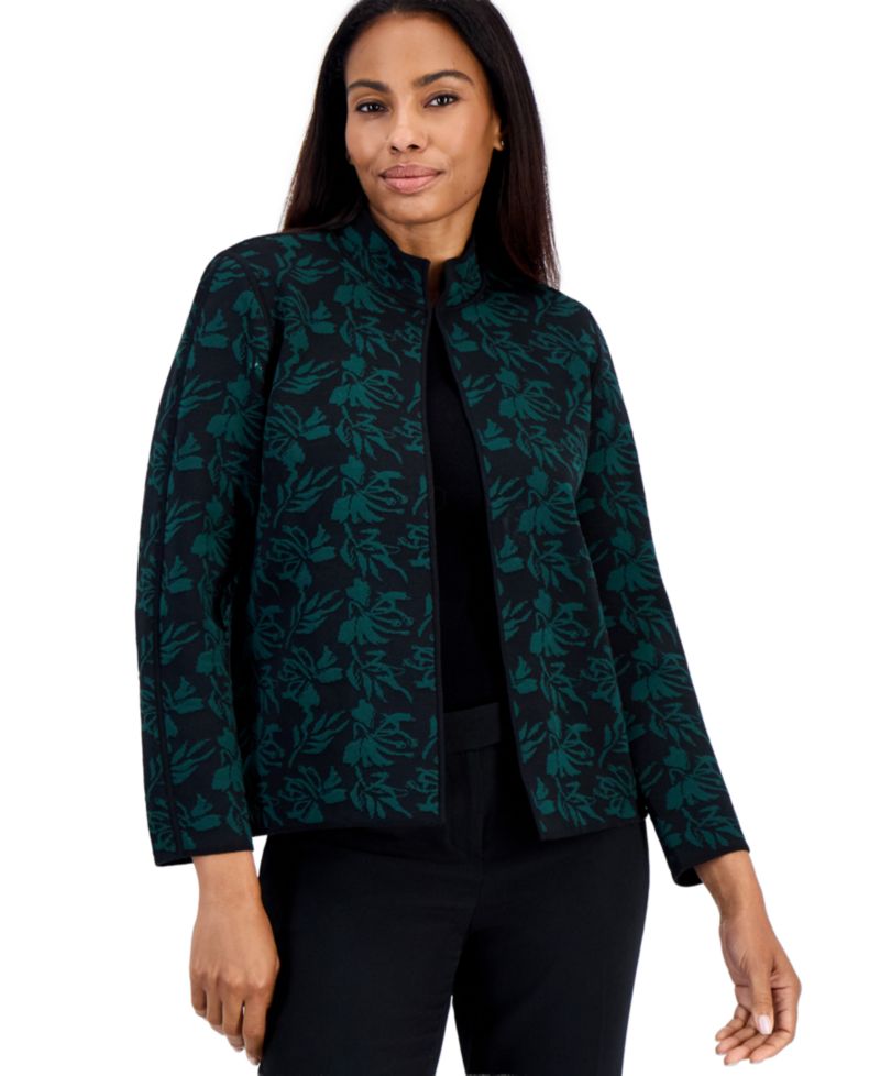 petite Open-Front Floral Cardigan
