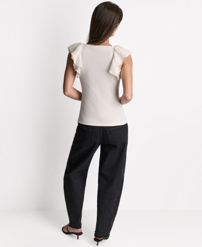 Women's Square Neck Ruffle Cap-Sleeve Top
