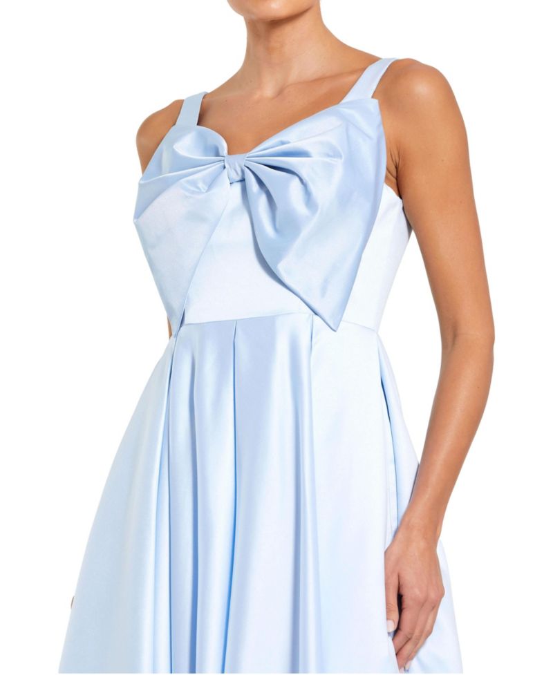 Women's Sleeveless Satin Midi Dress with Bow Detail
