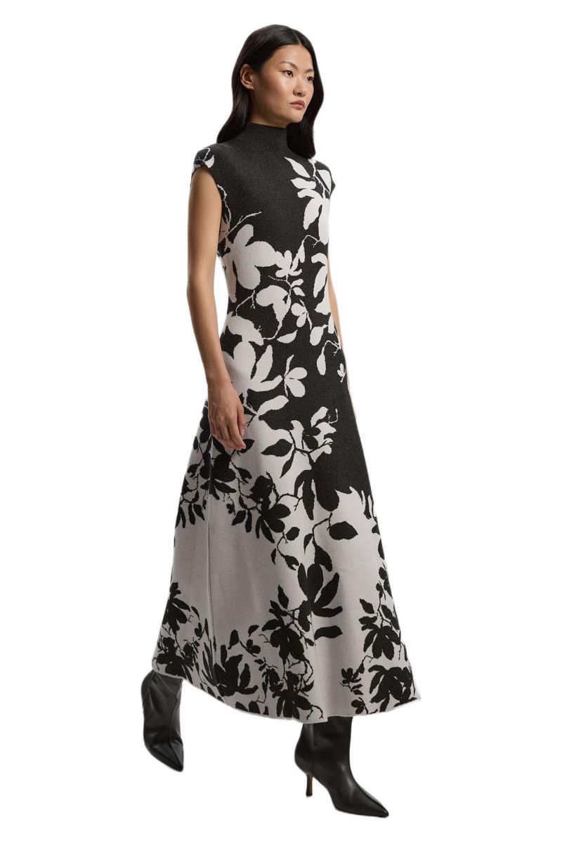 Women's Jacquard Floral Knitted Maxi Dress