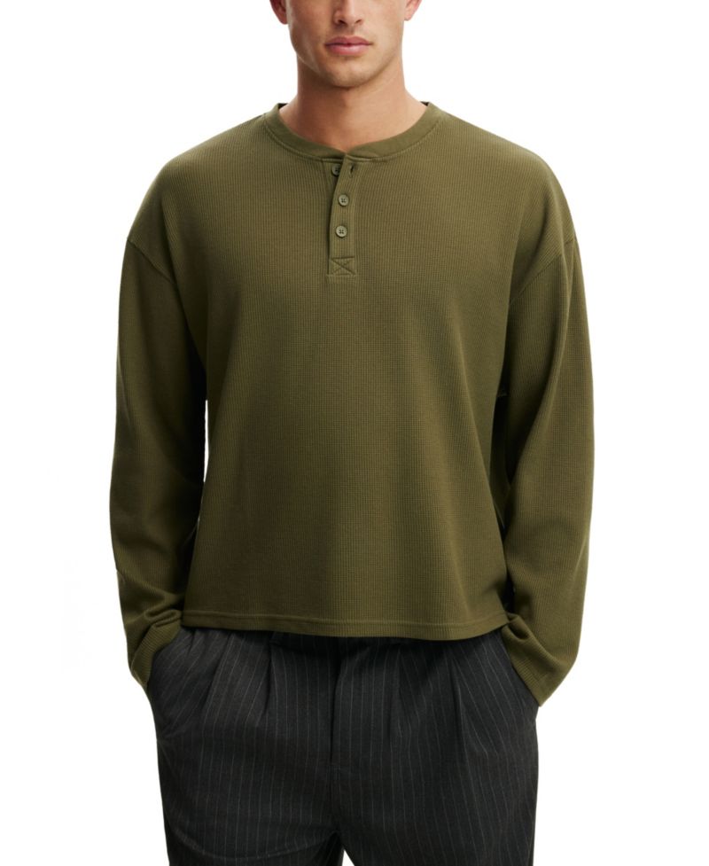 Men's Long-Sleeve Waffle-Knit Henley