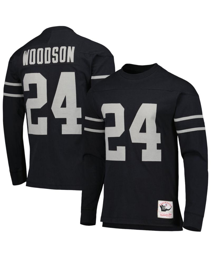 Men's Charles Woodson Black Oakland Raiders Retired Player Name and Number Long Sleeve Top
