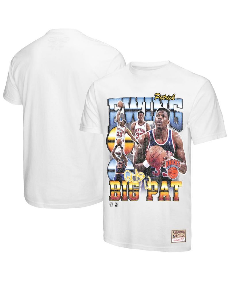 Men's Patrick Ewing White New York Knicks Hardwood Classics Commemorative Player Collage T-Shirt