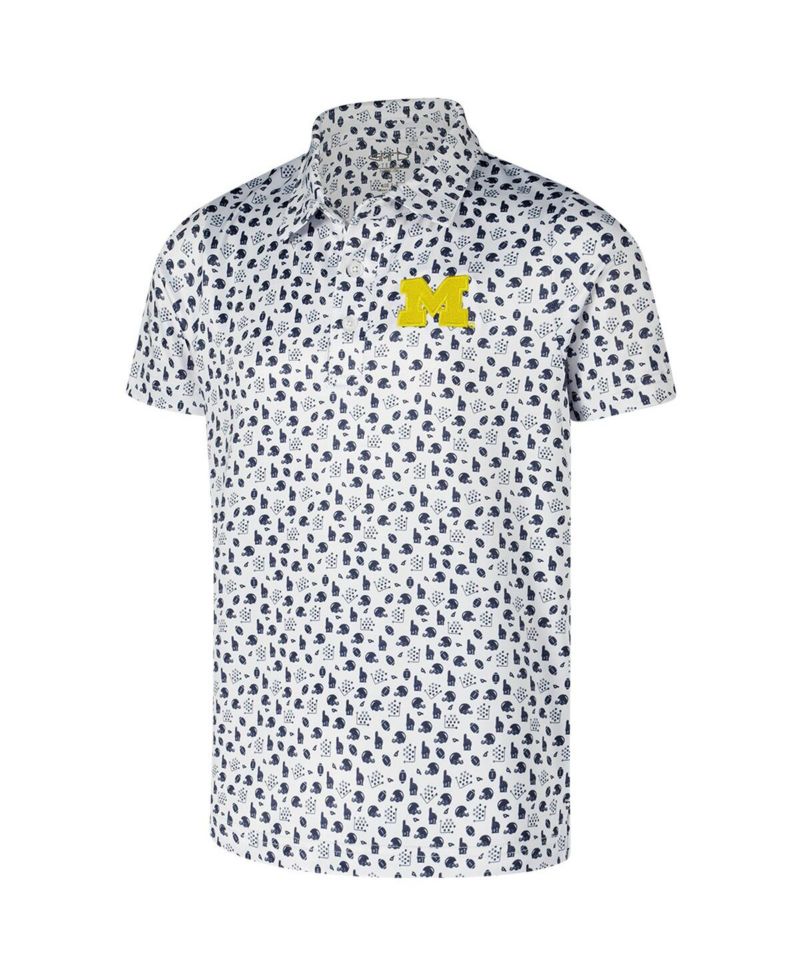 Big Boys and Girls White Michigan Wolverines Earnest Allover Print Polo Shirt