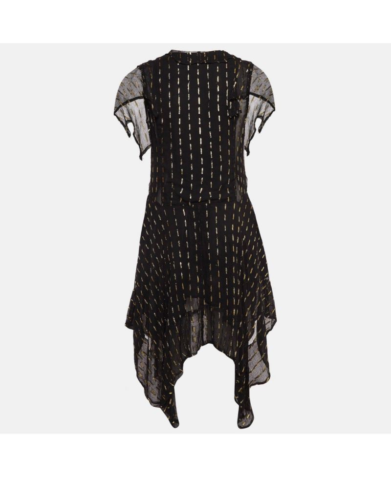 Women's Black & Gold Shiny Crepe Ruffled Dress