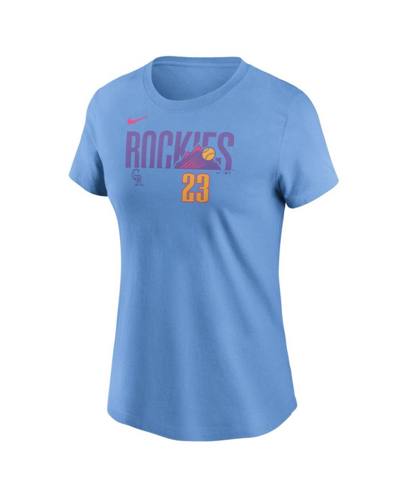 Women's Kris Bryant Light Blue Colorado Rockies 2025 City Connect Fuse Name & Number T-Shirt