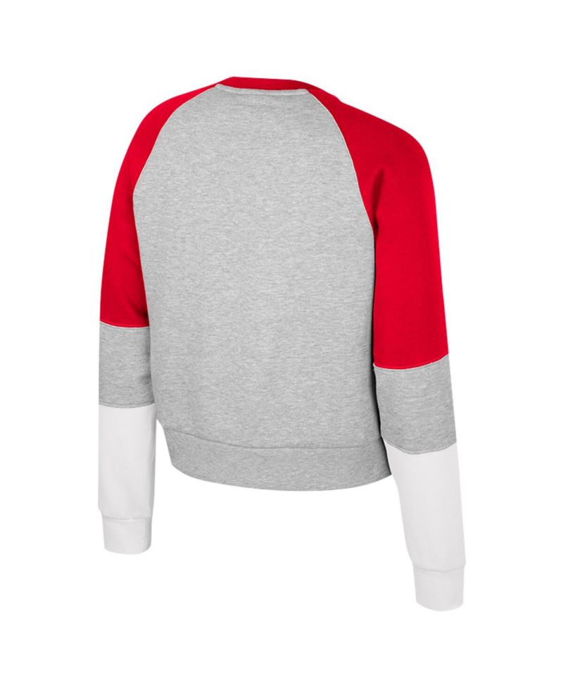 Women's Heather Gray Ohio State Buckeyes Katinka Rhinestone Scoop Neck Pullover Sweatshirt
