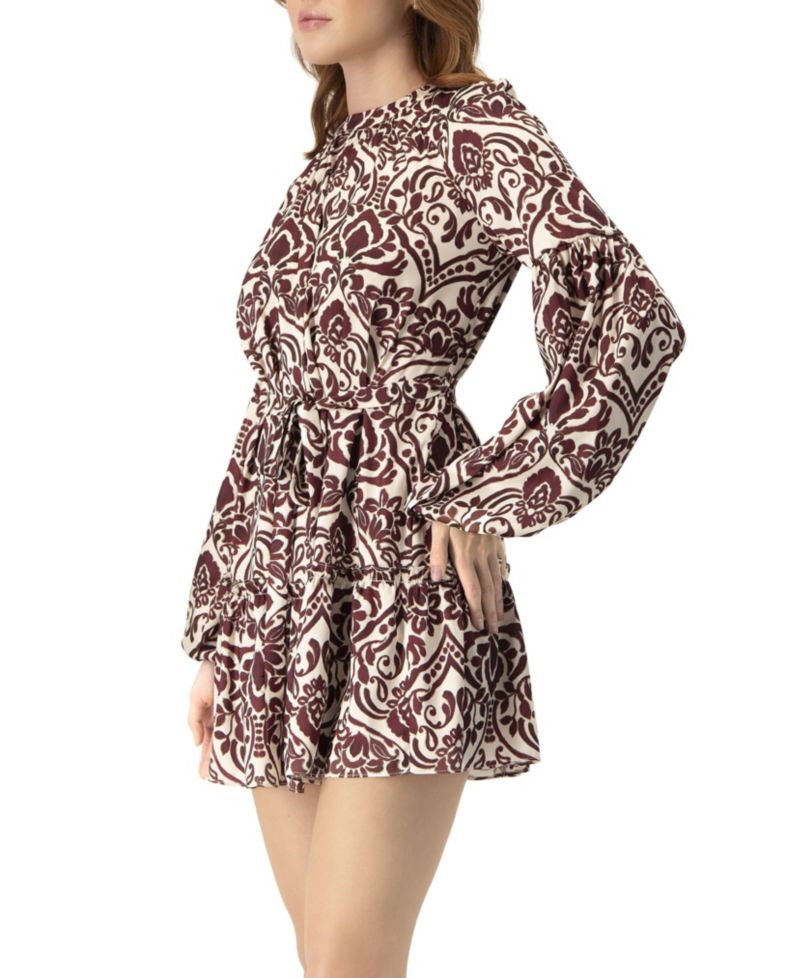 Women's Puff Sleeve Abstract Print Short Dress