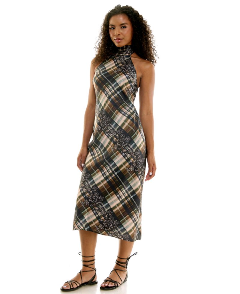 Women's Halter Satin Midi Dress