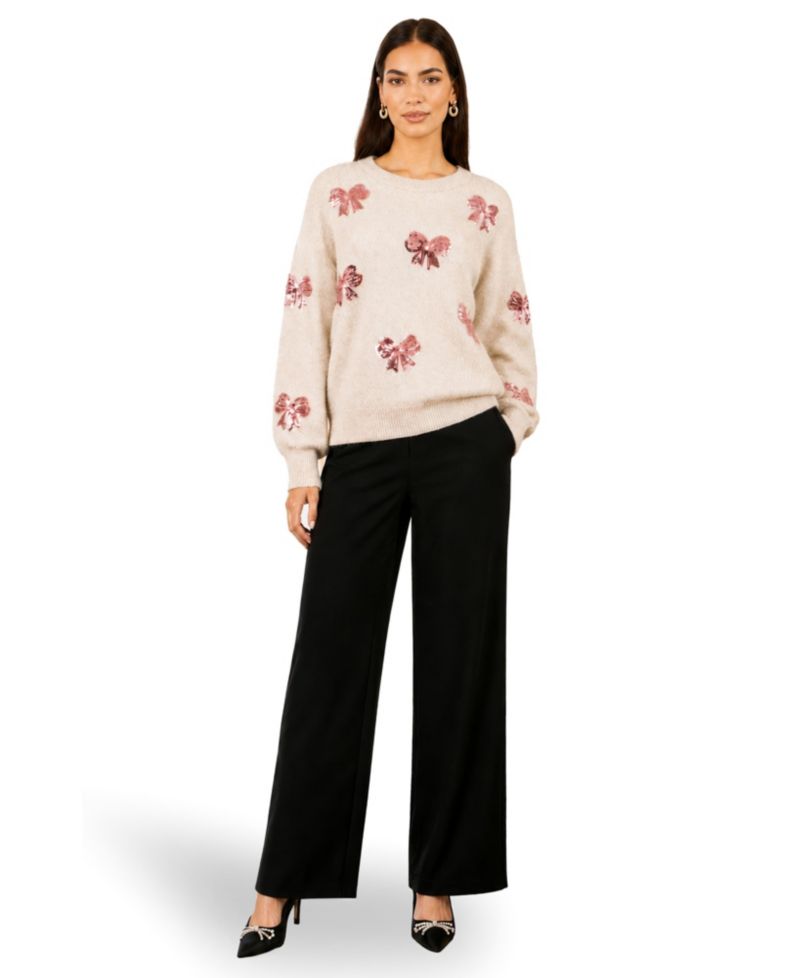 Women's Relaxed Sequin Bow Sweater