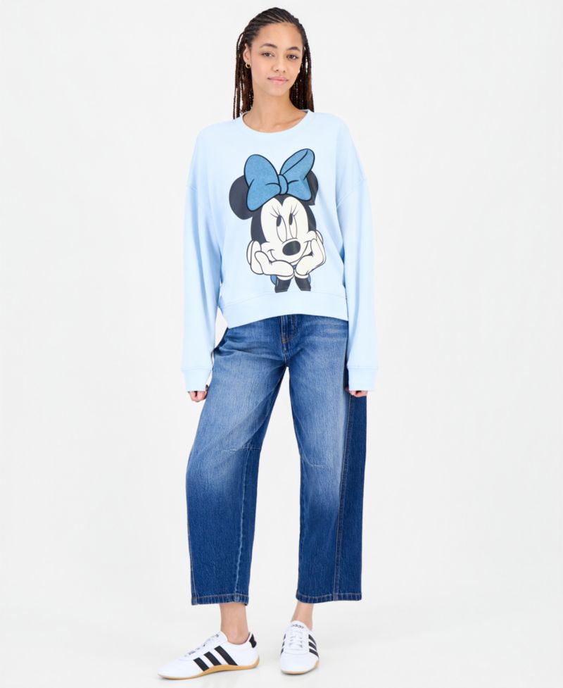 Juniors' Minnie Bow Applique Graphic Fleece Sweatshirt