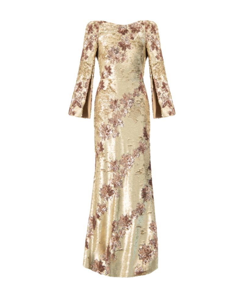 Women's Floral Sequin Gown with Open Back