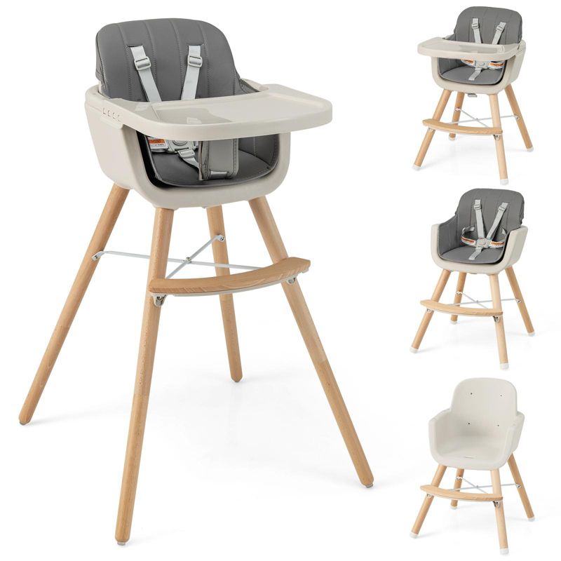 3-in-1 Convertible Wooden Baby High Chair with Cushion