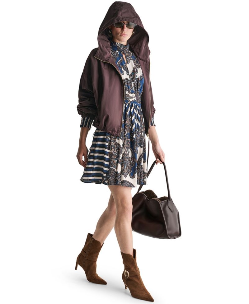 Women's Hooded Zip-Front Mock-Neck Jacket