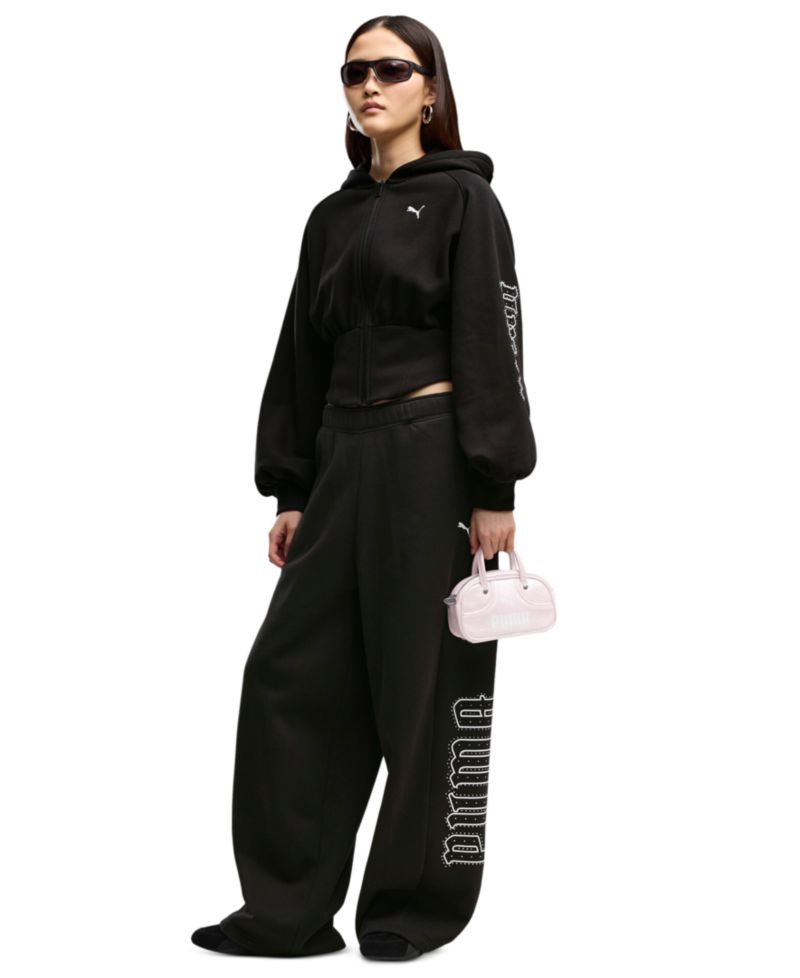 Women's Street Glam Bedazzled Balloon-Sleeve Full-Zip Hoodie
