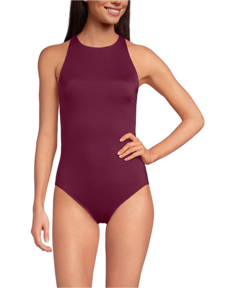Women's Tugless High Neck Portrait Back One Piece Swimsuit