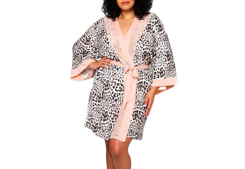 Plus Size Katie Soft Printed Robe with Lace Trims