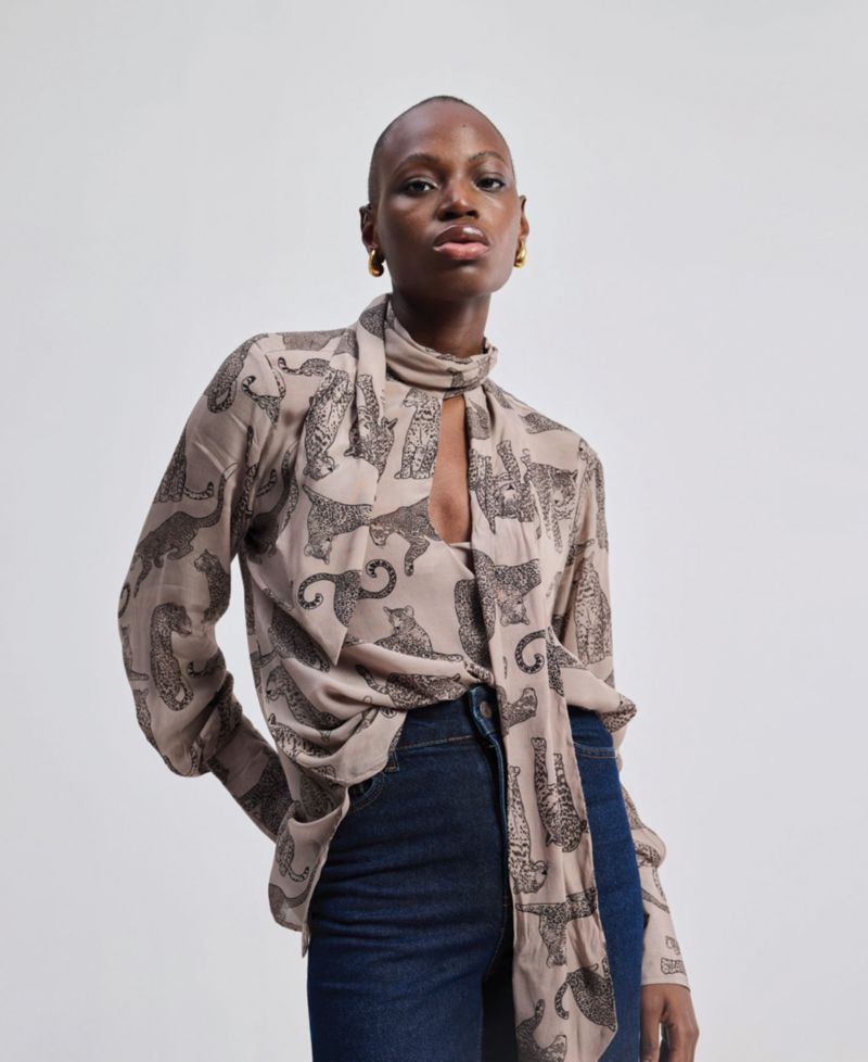 Women's Relaxed-Fit Top with Front-tie in Animal Print