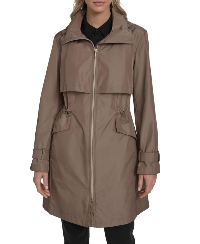 Women's Zip Up Trench Coat With Stow Away Hood