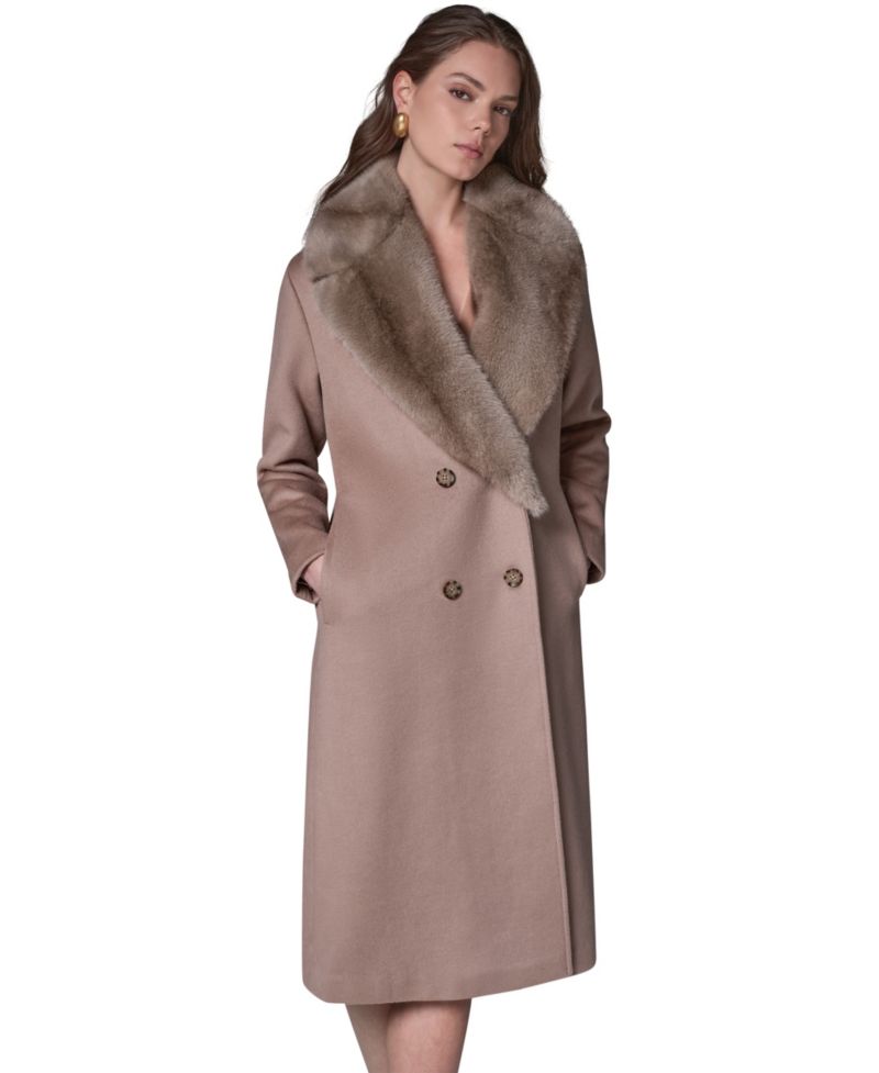 Women's Wool-Blend Faux-Fur-Collar Coat