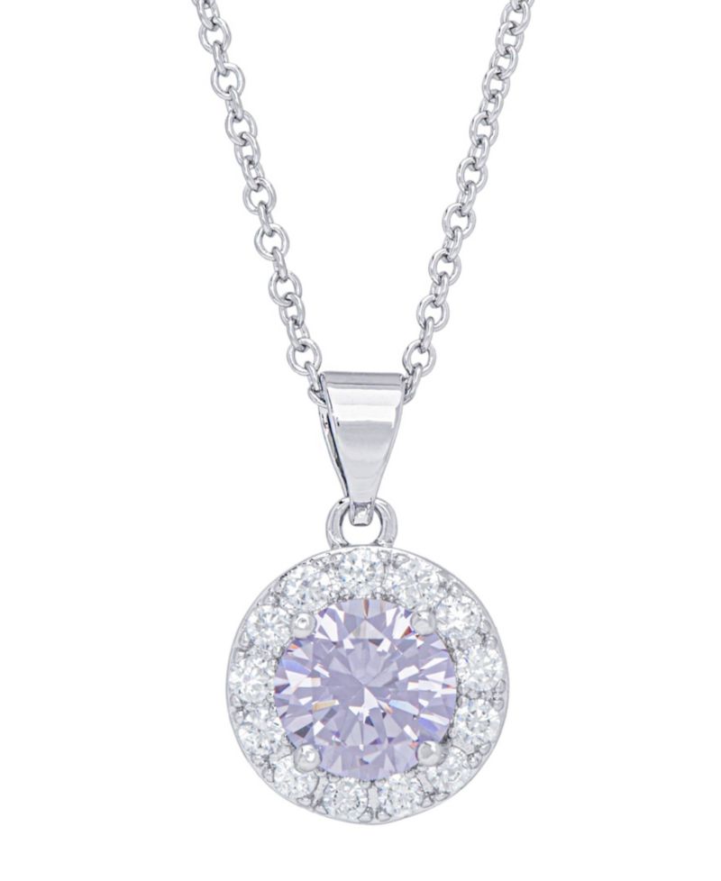 Cubic Zirconia Round Halo Pendant and Earrings Set in Fine Silver Plate, 2 Piece