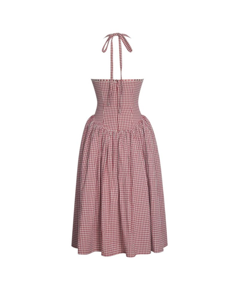 Women's Susanna Red Gingham Halter Drop Waist Midi Dress