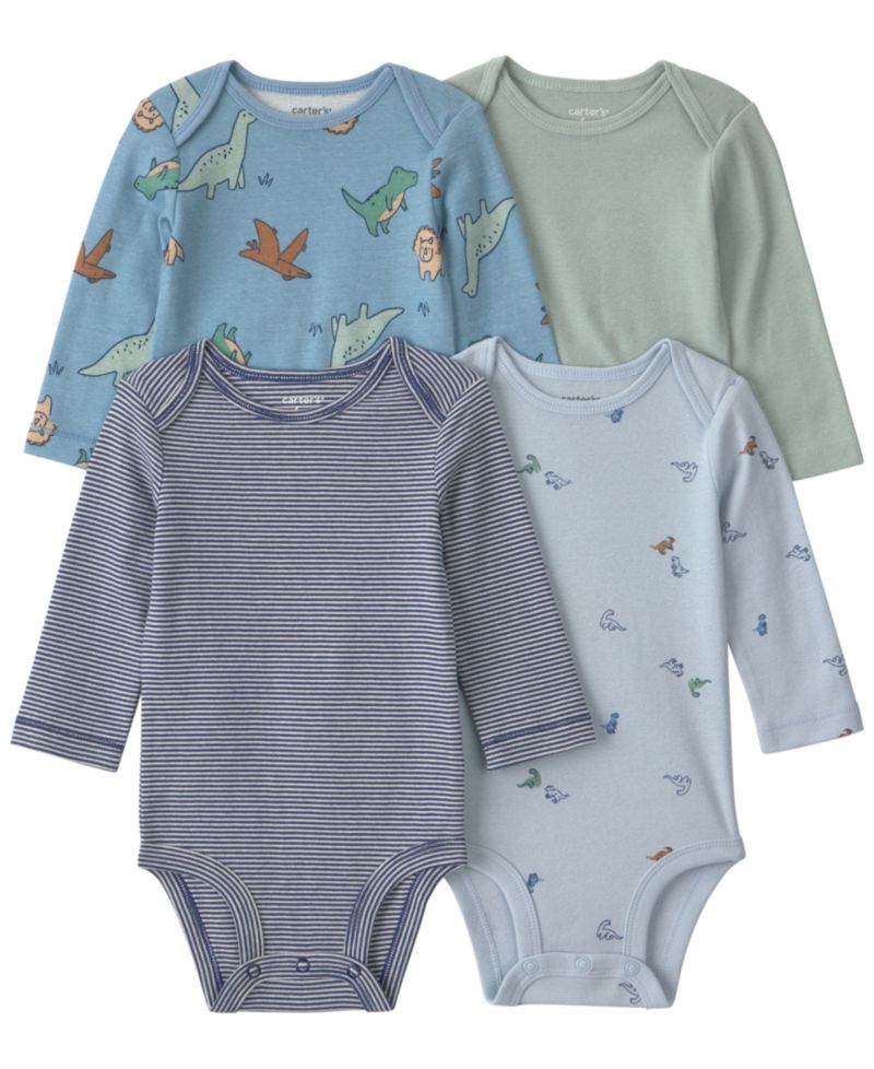 Baby Boys' Dinosaur Long-Sleeve Bodysuits, 4-Pack