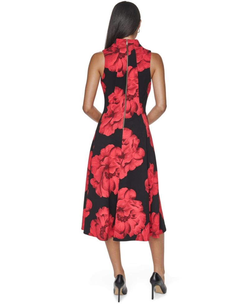 Women's Halter V-Neck Floral-Print Midi Dress