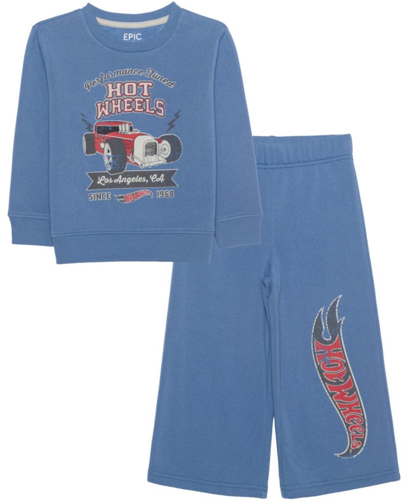 Boys' 12M-5T Hot Wheels Graphic Crewneck Long-Sleeve Sweatshirt and Pants, 2-Piece Set