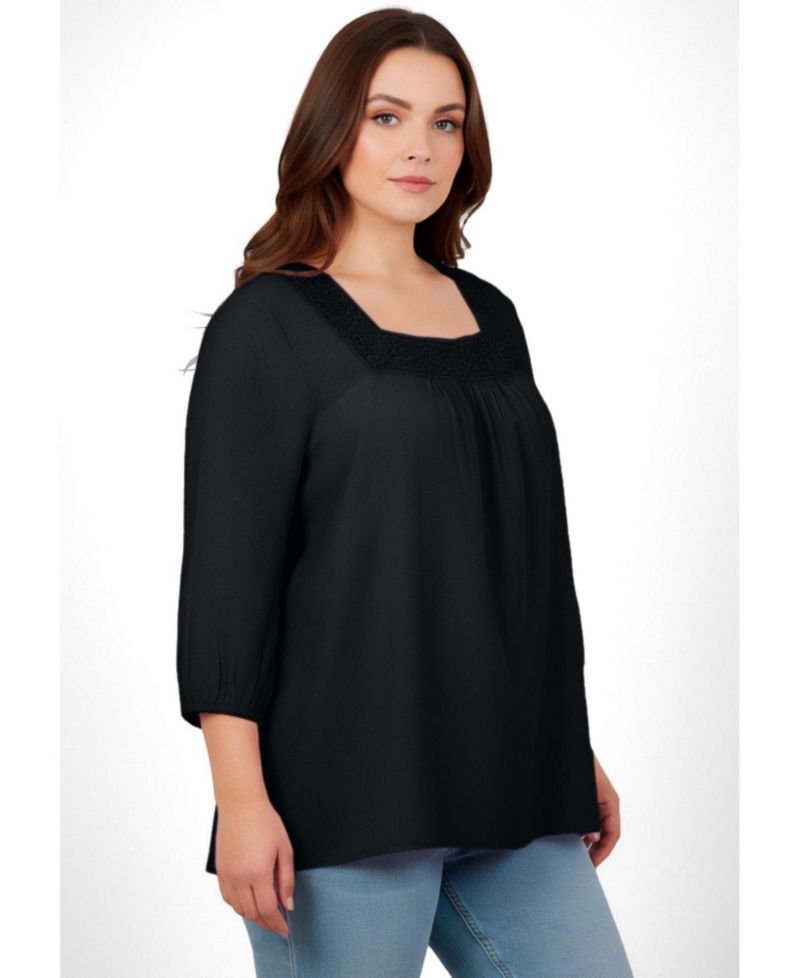 Women's Lace Neckline Peasant Blouse