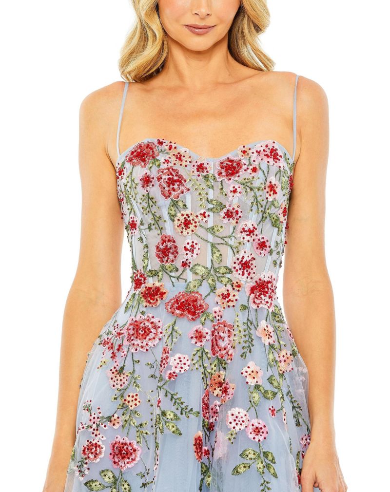 Women's Bustier Embroidered Floral A-Line Dress