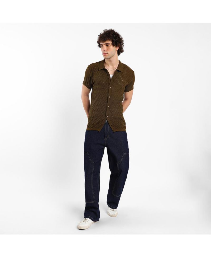 Men's Harlequin-Textured Knit Shirt