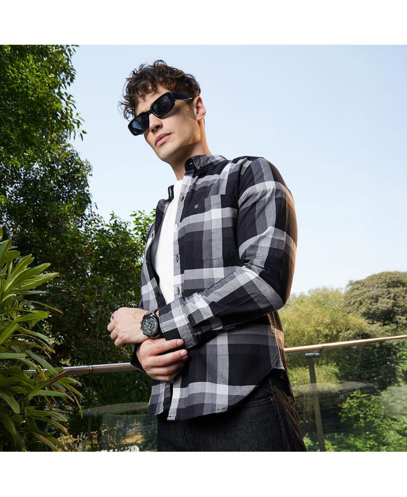 Men's Onyx Pixelated-Check Relaxed Shirt