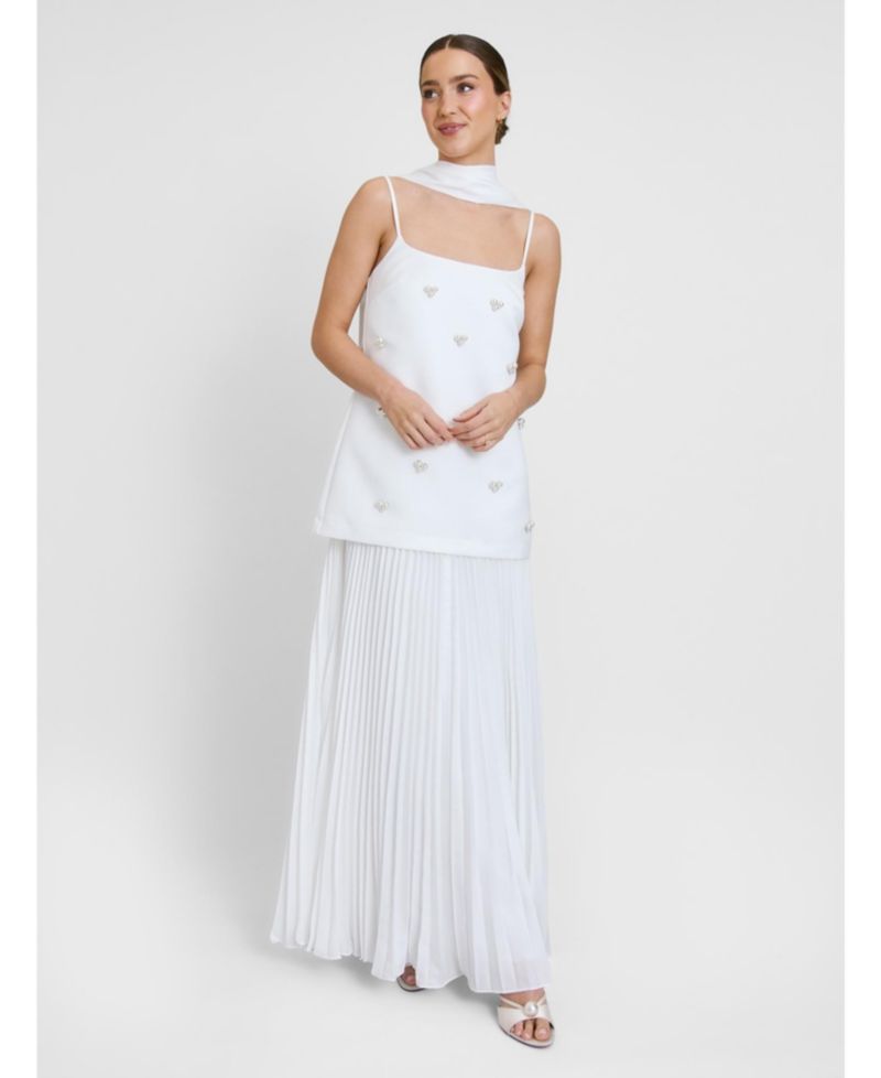 Women's Embellished Pearl Strappy Maxi Dress