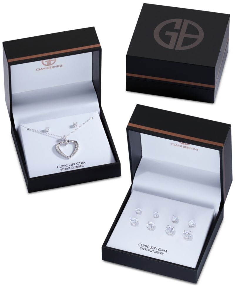 4-Pc. Set Cubic Zirconia Graduated Solitaire Stud Earrings in Sterling Silver