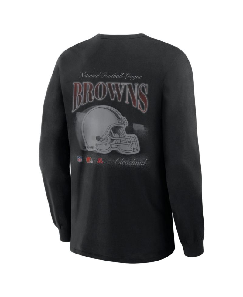 Men's Cleveland Browns Midnight Falls Classic Fit Rib-Knit Cuffs Crewneck Long Sleeve T-Shirt