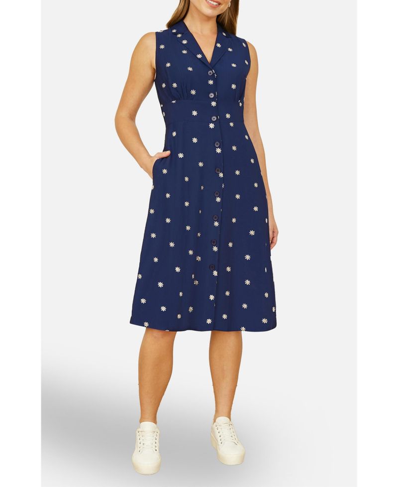 Women's Daisy Print Sleeveless Shirt Dress