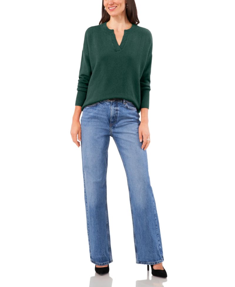 Women's Cozy V-Neck Dropped-Shoulder Sweater