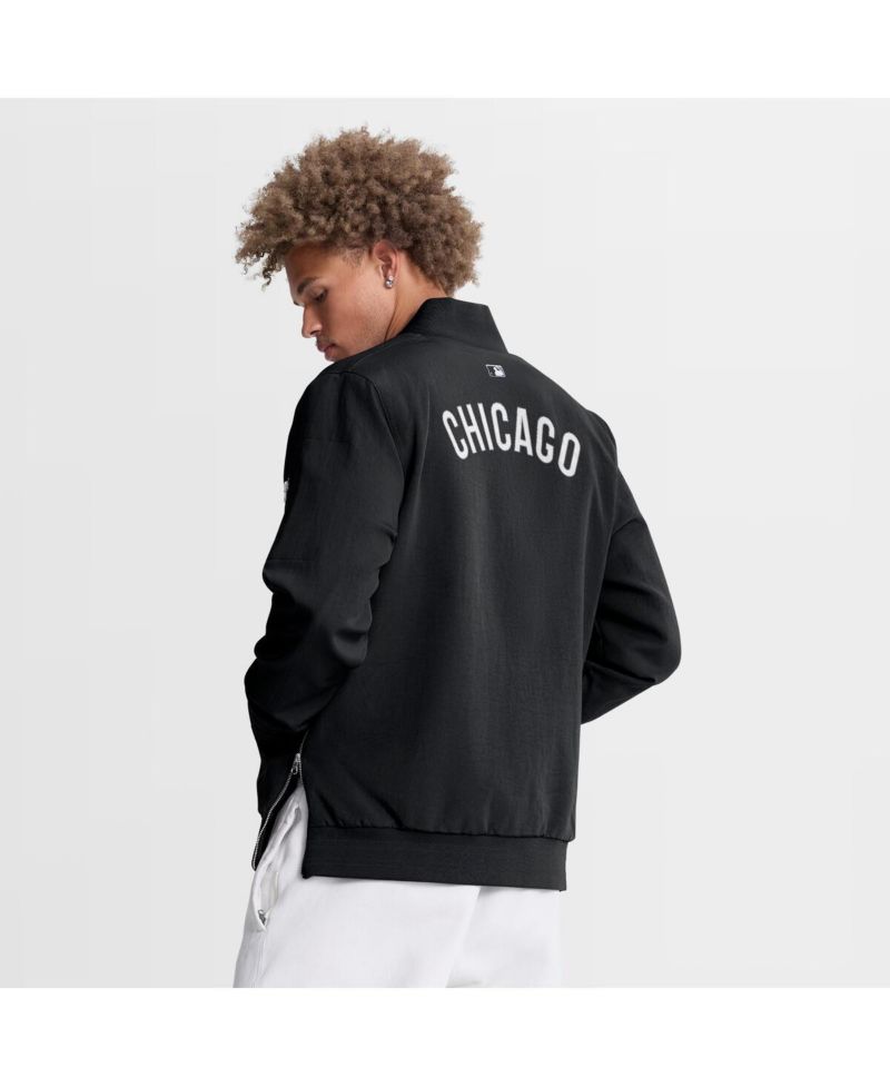 Men's Black Chicago White Sox Authentic Collection Dugout Relaxed Full-Zip Bomber Jacket