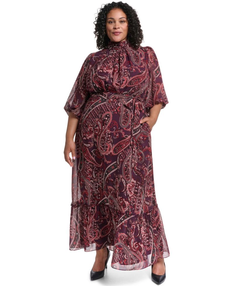 Plus Mock Neck Tiered Maxi Dress
