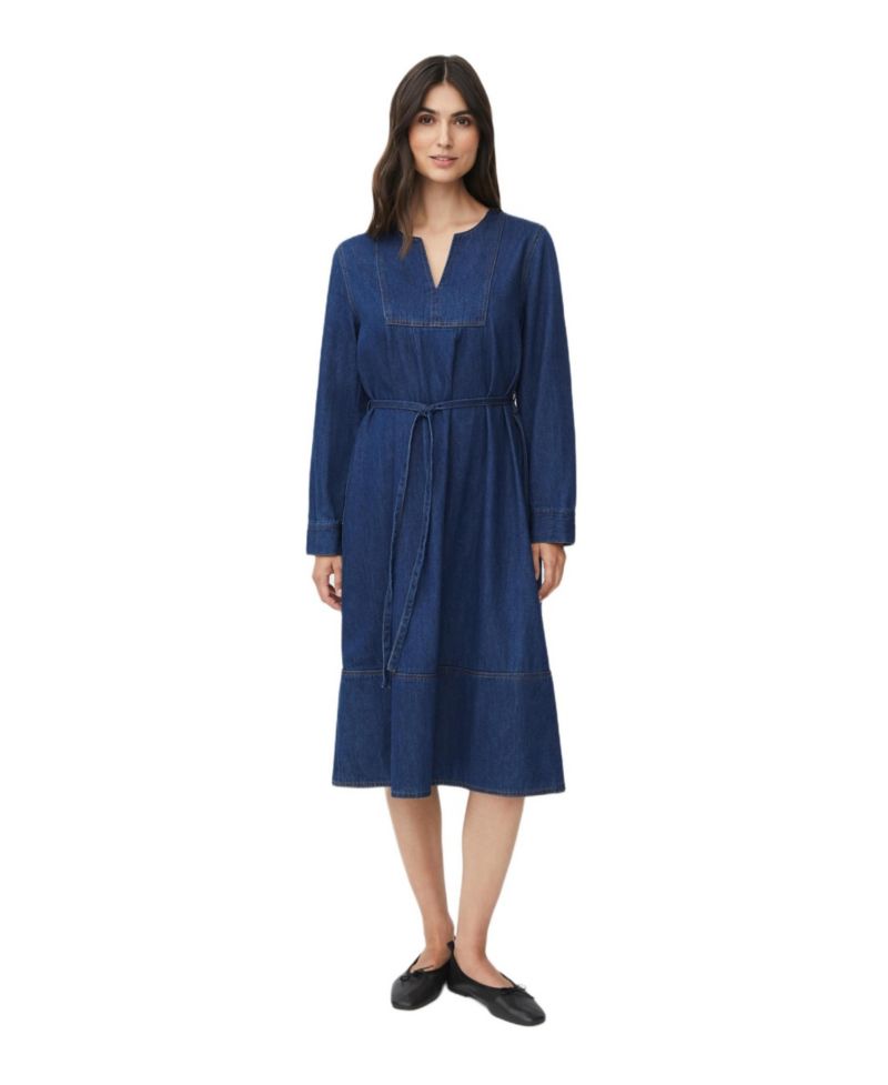 Women's Long Sleeve V-Neck Denim Midi Dress