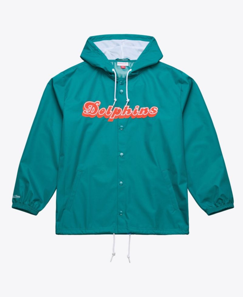 Men's Aqua Miami Dolphins Coaches Full-Snap Hooded Windbreaker Jacket