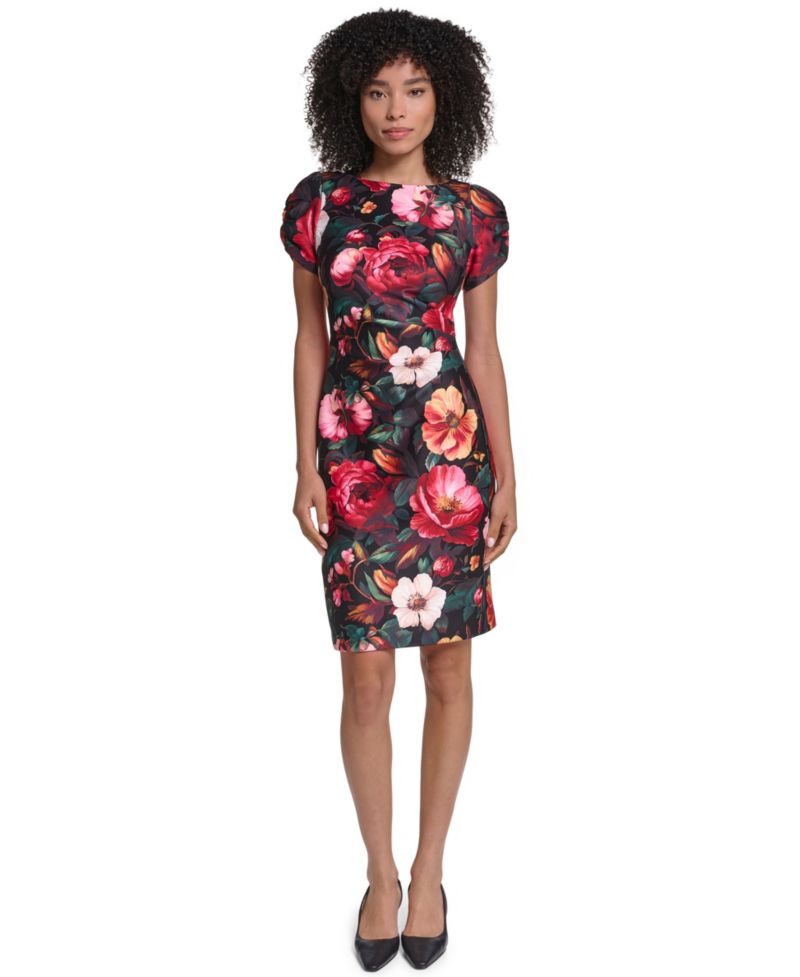 Women's Puff-Sleeve Boat Neck Dress