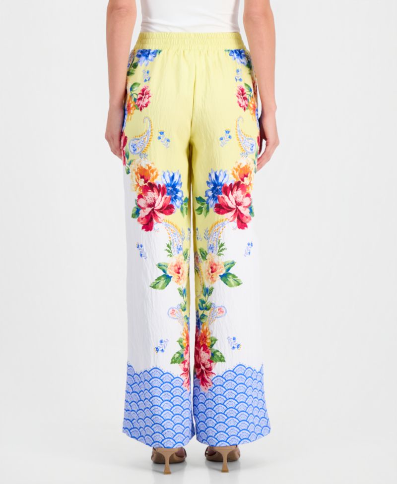 Women's Mixed-Print Wide-Leg Pull-On Pants