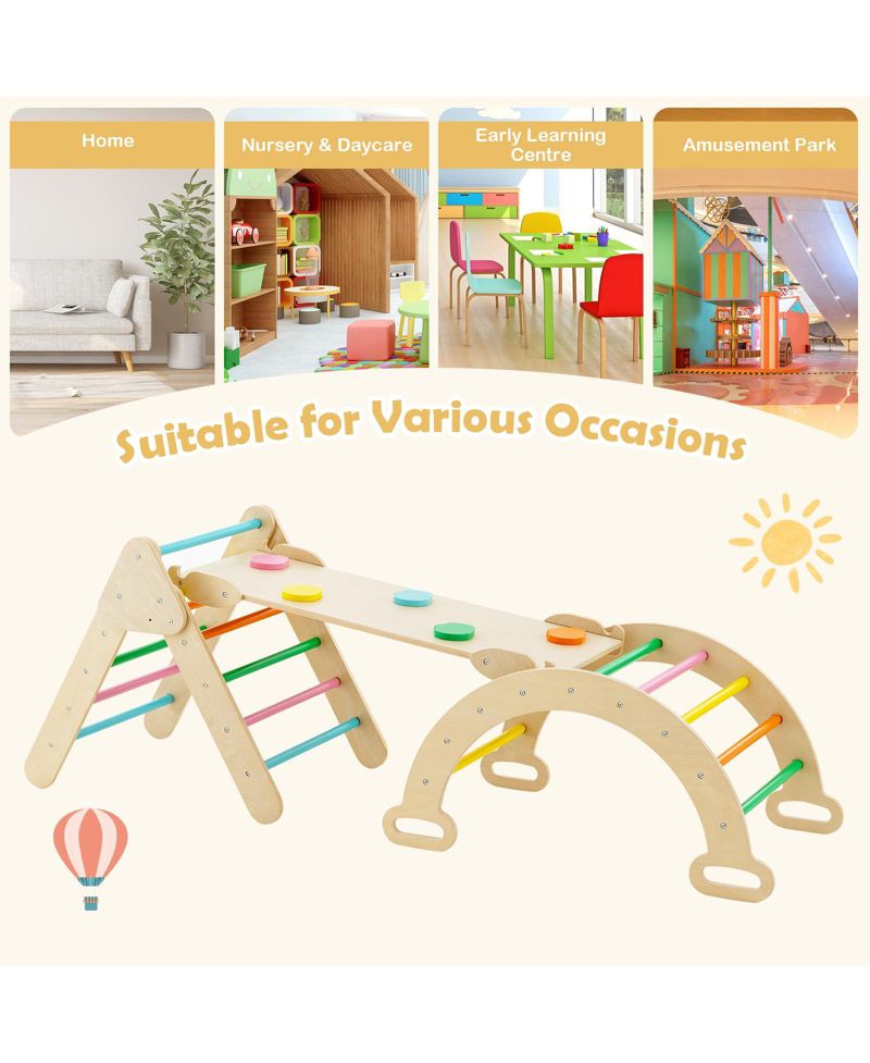 Montessori 2-in-1 Wooden Kids Climber with Triangle, Arch and Ramp