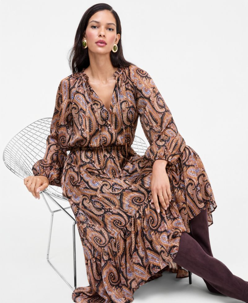 Women's Long-Sleeve Printed High-Low Dress