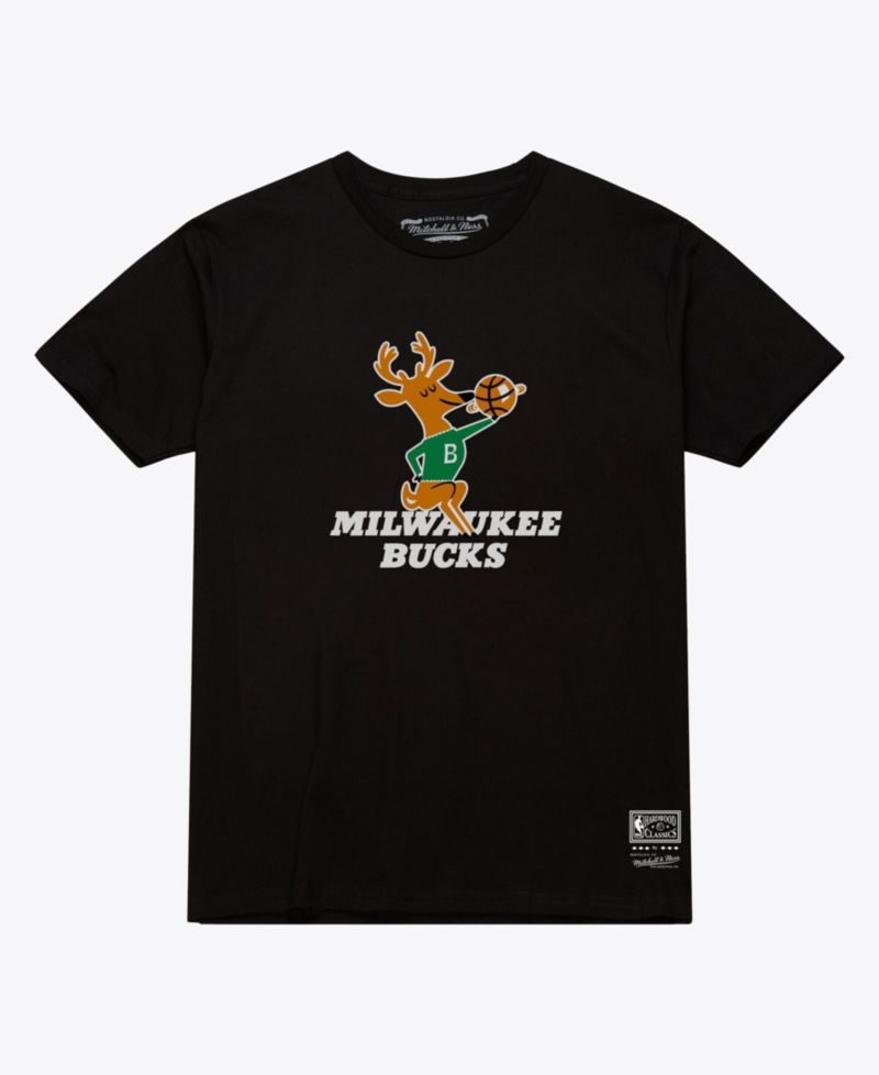 Men's and Women's Black Milwaukee Bucks Hardwood Classics Arch T-Shirt